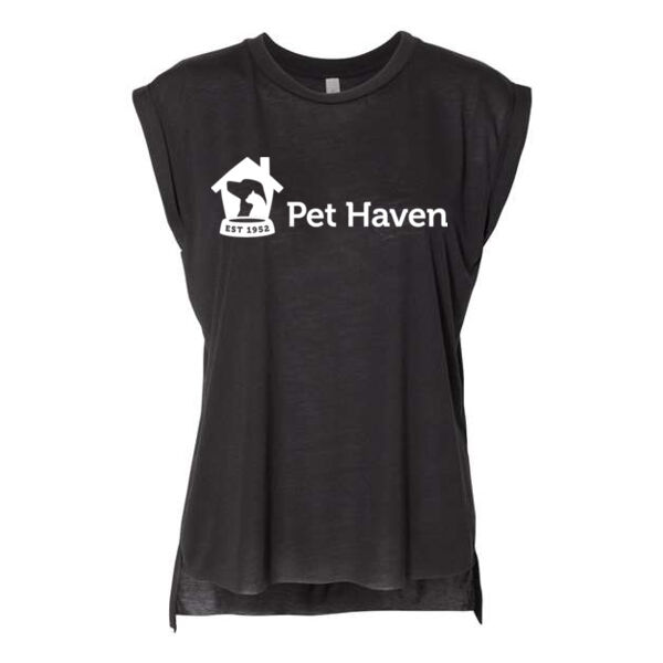 BELLA + CANVAS - Women’s Flowy Rolled Cuffs Muscle Tee - Printed Logos Thumbnail